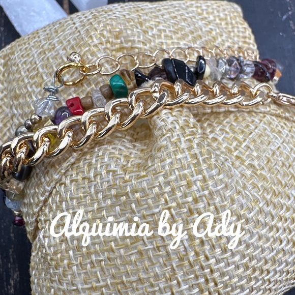 NATURAL MULTI STONE CHUNKY WRAP BOHEMIAN BRACELET - Picture 2 of 2